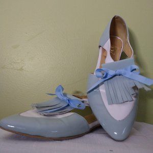 137 Handmade Shoes, blue and white flats